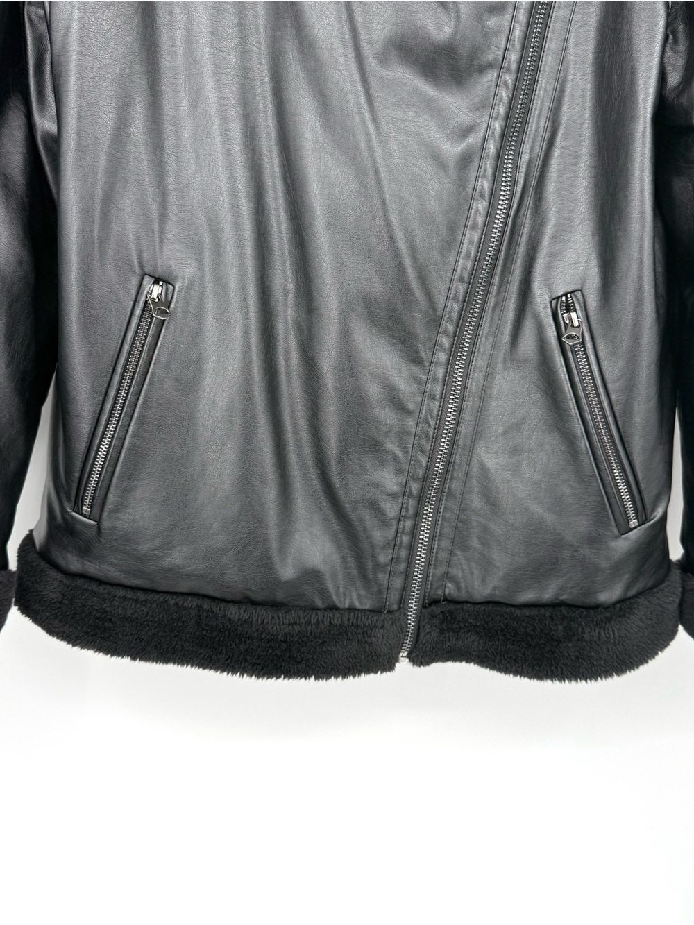 Simply Vera Vera Wang Black Faux Leather Faux Fur Moto Jacket L - Picture 4 of 14
